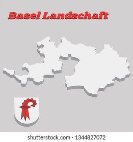 3D Map outline and Coat of arms of Basel-Landschaft, The canton of Switzerland with name text Basel Landschaft.