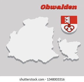 3D Map outline and Coat of arms of Obwalden, The canton of Switzerland with name text Obwalden.