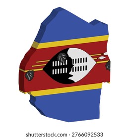 3D map outline of Eswatini flag colors and emblem