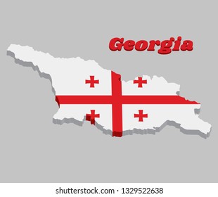 3D Map outline and flag of Georgia, White rectangle, with in its central portion a large red cross. In the four corners there are four Bolnur-Katskhuri crosses. with text Georgia.