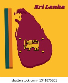 3d Map outline and flag of Sri Lanka, four color of green orange yellow and dark red with golden lion. with text Sri Lanka.