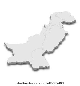 3D-Karte Pakistans mit regionalen Grenzen