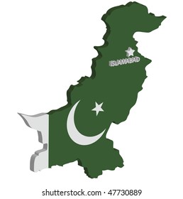 3d map of pakistan with flag and capital marked