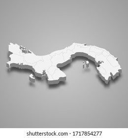 3d map of Panama with borders of regions