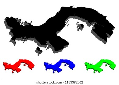 3D map of Panama (Republic of Panama) - black, red, blue and green - vector illustration