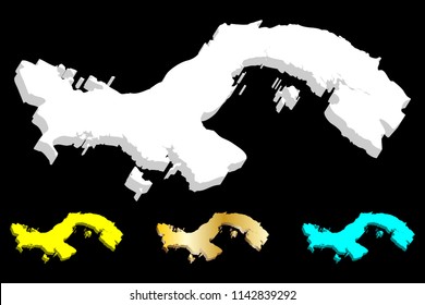 3D map of Panama (Republic of Panama) - white, yellow, blue and gold - vector illustration