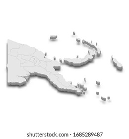 Mapa 3d de Papúa Nueva Guinea con fronteras de regiones