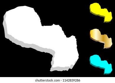 3D map of Paraguay (Republic of Paraguay) - white, yellow, blue and gold - vector illustration
