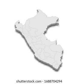 3d map of Peru with borders of regions