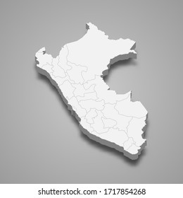 3d map of Peru with borders of regions