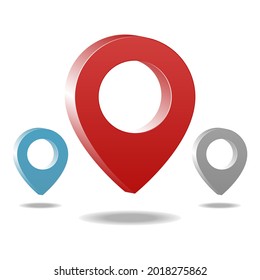 3D map pin collection. GPS, location pin sign. Map pointer symbol. Set of circle pointers infographic business element. Spatial style vector illustration