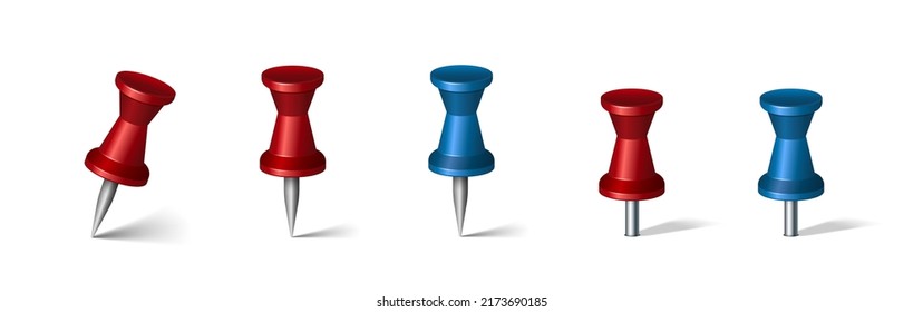 3d map pins. Map location pin. Navigation marker on the map. Map pointer with a needle. Vector set isolated on white background.