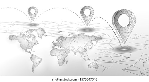 3D map point location business symbol. Realistic icon polygonal delivery worldwide planet. Shipping online shopping direction city address position pin vector illustration