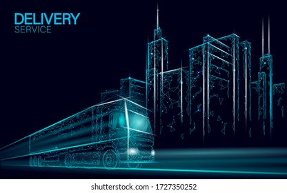 3D map point location business symbol. Realistic icon polygonal delivery worldwide truck car. Shipping online shopping direction city address position pin vector illustration