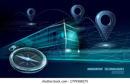 símbolo comercial de ubicación de punto de mapa 3D. Icono realista de entrega poligonal de camiones a nivel mundial. Navegación en línea dirección de compras dirección de ciudad dirección de la dirección de la dirección de la ciudad posición del pin vector ilustración