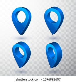 3d map pointer. Blue navigator symbol isolated on transparent background. Vector illustration.