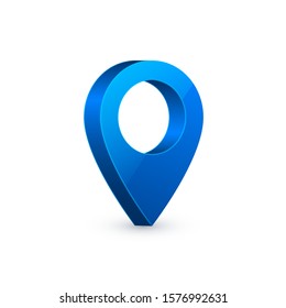 3d map pointer. Blue navigator symbol isolated on white background. Vector illustration.