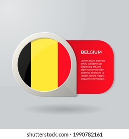 3D Map Pointer Flag Nation of Belgium with Description Text