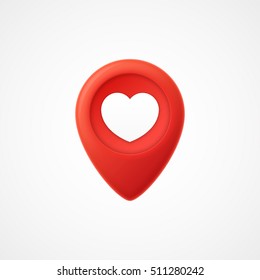 3d Map pointer with heart icon. Map Markers. Vector illustration