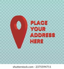 3d map pointer with icon red transparant background vector, place icon element