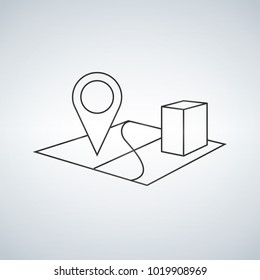 3d map pointer line icon, mobile gps navigation and location, vector graphics, a linear pattern on a white background.