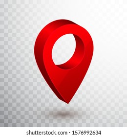 3d map pointer. Red navigator symbol isolated on transparent background. Vector illustration.