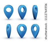 3d map pointer set. Maps pin inverted drop shaped blue icon to mark location. Vector flat style cartoon illustration isolated on white background