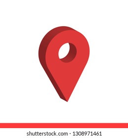 3D map pointer vector icon, location symbol. Simple, flat design for web or mobile app