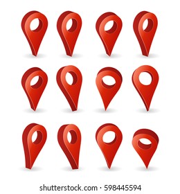 3d Map Pointer Vector. Set Red Navigator Symbol Isolated On White Background With Soft Shadow. GPS Location Symbol, Navigators Sign

