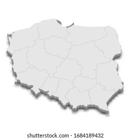 3d map of Poland with borders of regions