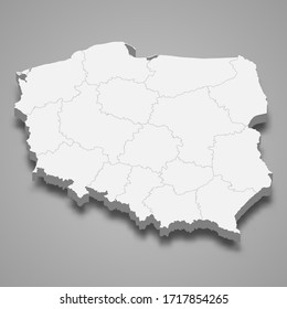 3d map of Poland with borders of regions