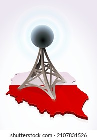 3D map of Poland in the color of the Polish flag with an antenna on top