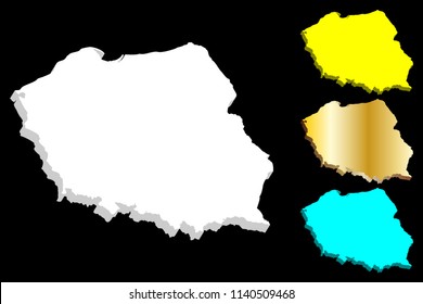 3D map of Poland (Republic of Poland) - white, yellow, blue and gold - vector illustration