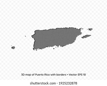 3D map of Puerto Rico with borders isolated on transparent background, vector eps illustration