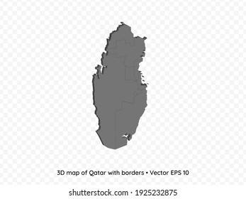 3D map of Qatar with borders isolated on transparent background, vector eps illustration
