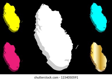 3D map of Qatar (State of Qatar) -  white, yellow, purple, blue and gold - vector illustration