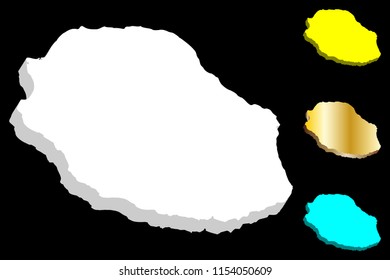 3D map of Reunion (La Reunion, island and region of France) - white, yellow, blue and gold - vector illustration