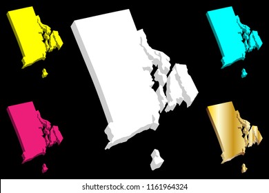 3D map of Rhode Island (United States of America, State of Rhode Island and Providence Plantations) - white, yellow, purple, blue and gold - vector illustration