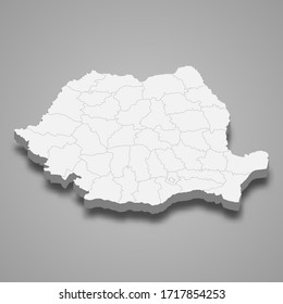 3d map of Romania with borders of regions