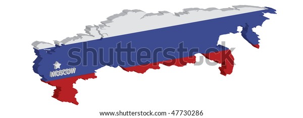 3d Map Russia Flag Capital Marked Stock Vector Royalty Free
