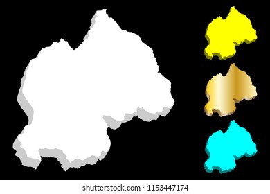 3D map of Rwanda (Republic of Rwanda) -  white, yellow, blue and gold - vector illustration