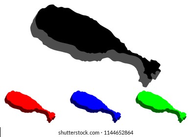 3D map of Saint Kitts (Federation of Saint Christopher and Nevis, Saint Kitts and Nevis) - black, red, blue and green - vector illustration