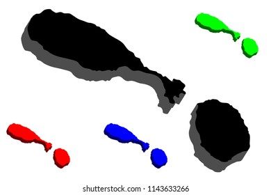 3D map of Saint Kitts and Nevis (Federation of Saint Christopher and Nevis) - black, red, blue and green - vector illustration