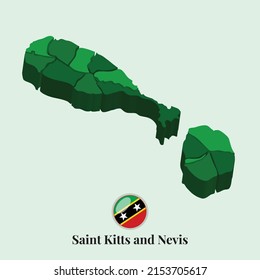 Mapa 3D de Saint Kitts y Nevis, Fotos de material de ilustración vectorial, diseños