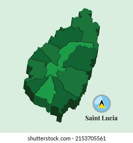 3D Map of Saint Lucia, Vector illustration Stock Photos, Designs