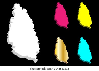 3D map of Saint Lucia - white, yellow, purple, blue and gold - vector illustration