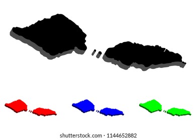 3D map of Samoa (Independent State of Samoa, Western Samoa) -  black, red, blue and green - vector illustration