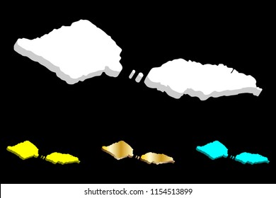 3D map of Samoa (Independent State of Samoa, Western Samoa) -  white, yellow, blue and gold - vector illustration