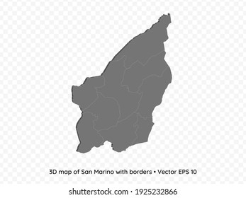 3D map of San Marino with borders isolated on transparent background, vector eps illustration