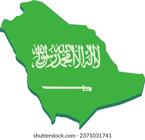 3D map of Saudi Arabia in Saudi Arabian flag colors in flat design style isolated (cut out)